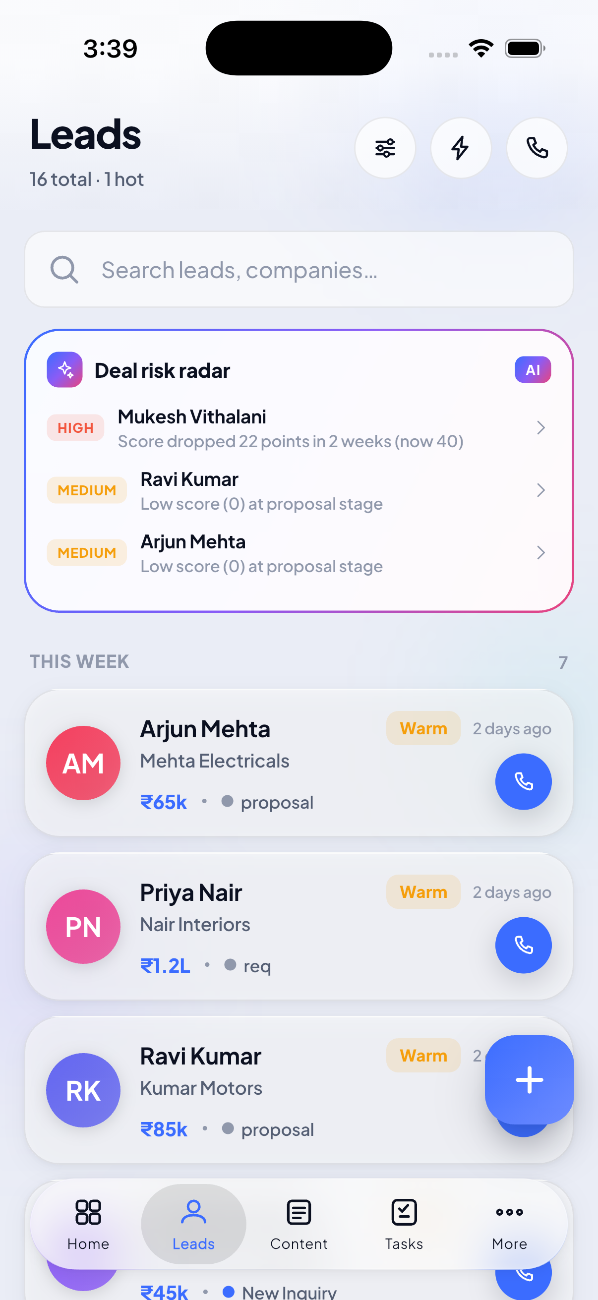 Lead pipeline in Brave CRM